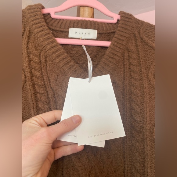 FINAL OFFER! NWT V Neck Crop Cable Jumper Brown Olive Clothing - Picture 11 of 11